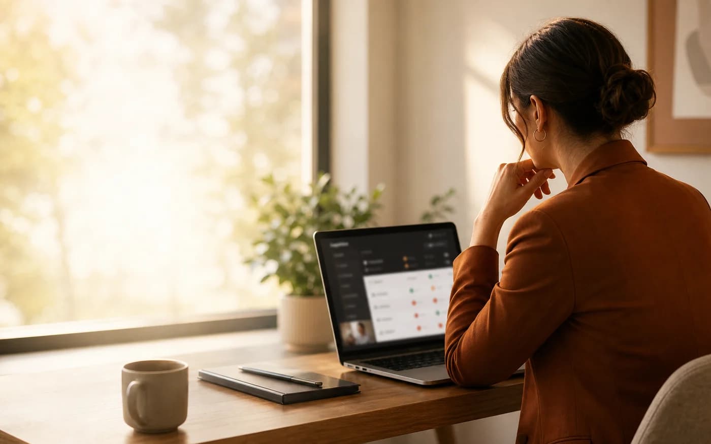 Hiring manager reviewing interview results on a laptop